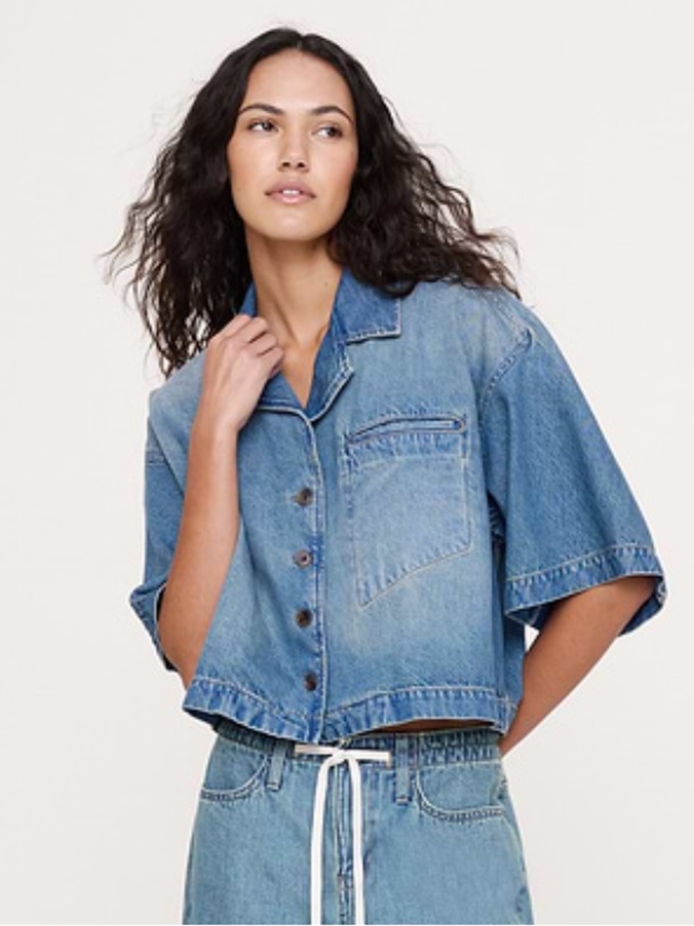 banana republic boxy crop denim shirt
